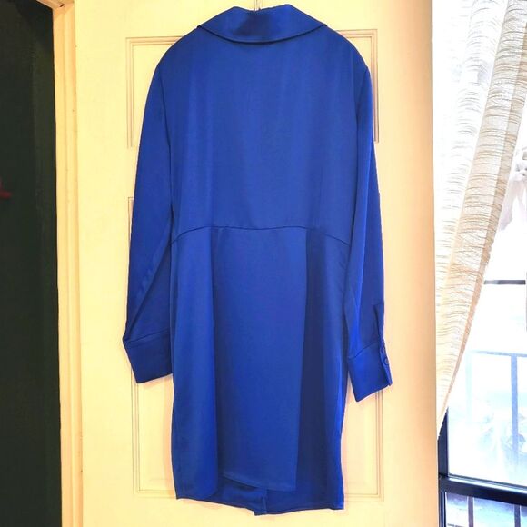 & Other Stories Satin Dress Twist Front Mini Bright Blue NEW 12 Large - Picture 6 of 10